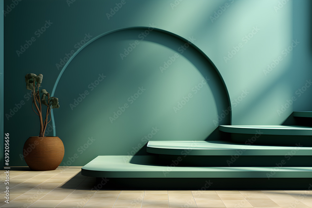 Poster 3d realistic podium for product shooting with a lot of space to put a product with abstract scene co
