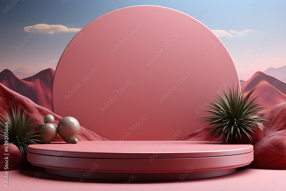Poster 3d realistic podium for product shooting with a lot of space to put a product with abstract scene co