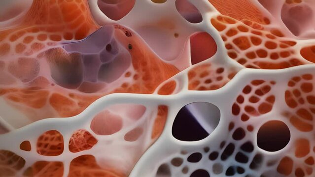 Magnified under a high powered microscope video of vascular tissue the exchang between oxygen nutrients and molecules between the vascular tissue and