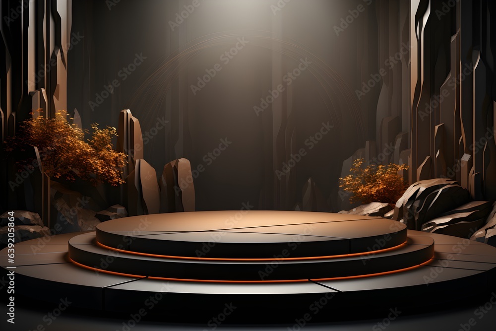 Poster 3d realistic podium for product shooting with a lot of space to put a product with abstract scene co