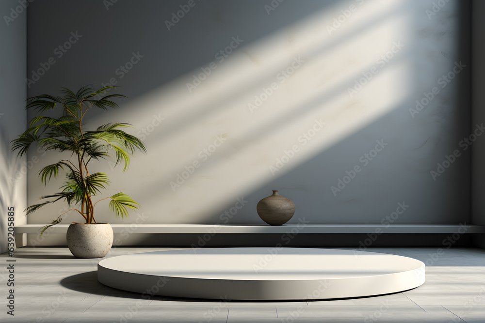 Poster 3d realistic podium for product shooting with a lot of space to put a product with abstract scene co