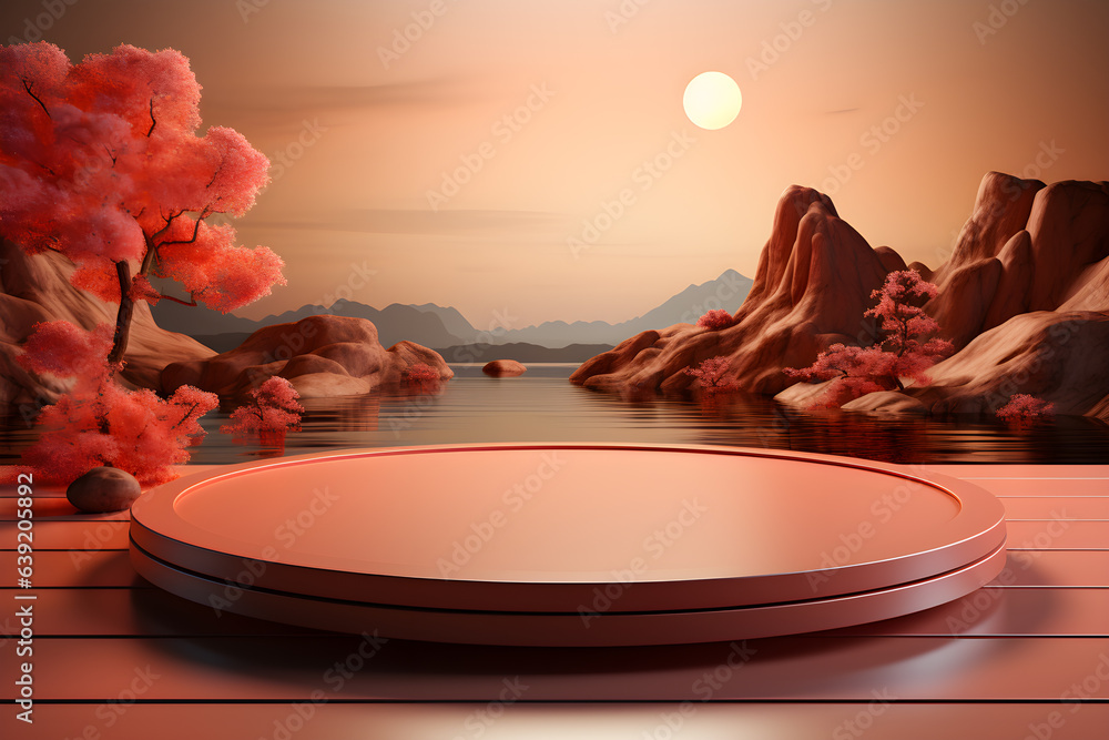 Poster 3d realistic podium for product shooting with a lot of space to put a product with abstract scene co