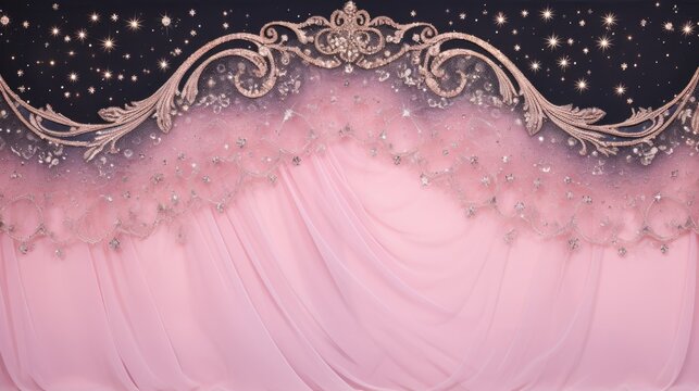 Celestial Pink blue abstract cosmic space universe background, fairytale magic card, horizontal banner. Modern AI illustration for astronomy Web design, tarot, wedding invitation, posters..