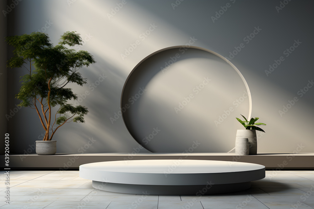 Poster 3d realistic podium for product shooting with a lot of space to put a product with abstract scene co
