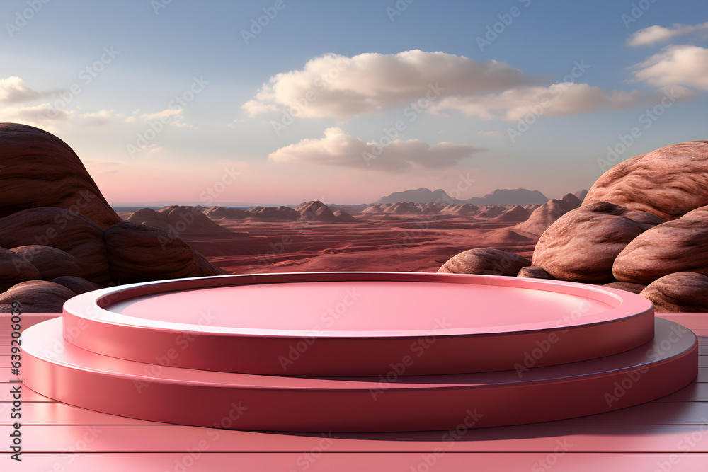 Poster 3d realistic podium for product shooting with a lot of space to put a product with abstract scene co