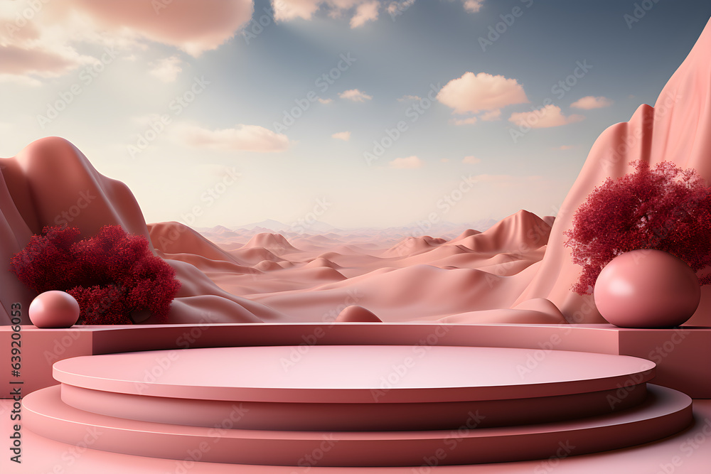 Poster 3d realistic podium for product shooting with a lot of space to put a product with abstract scene co