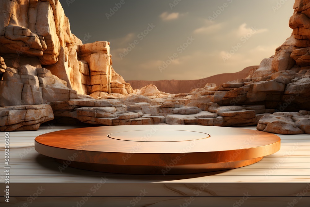 Poster 3d realistic podium for product shooting with a lot of space to put a product with abstract scene co