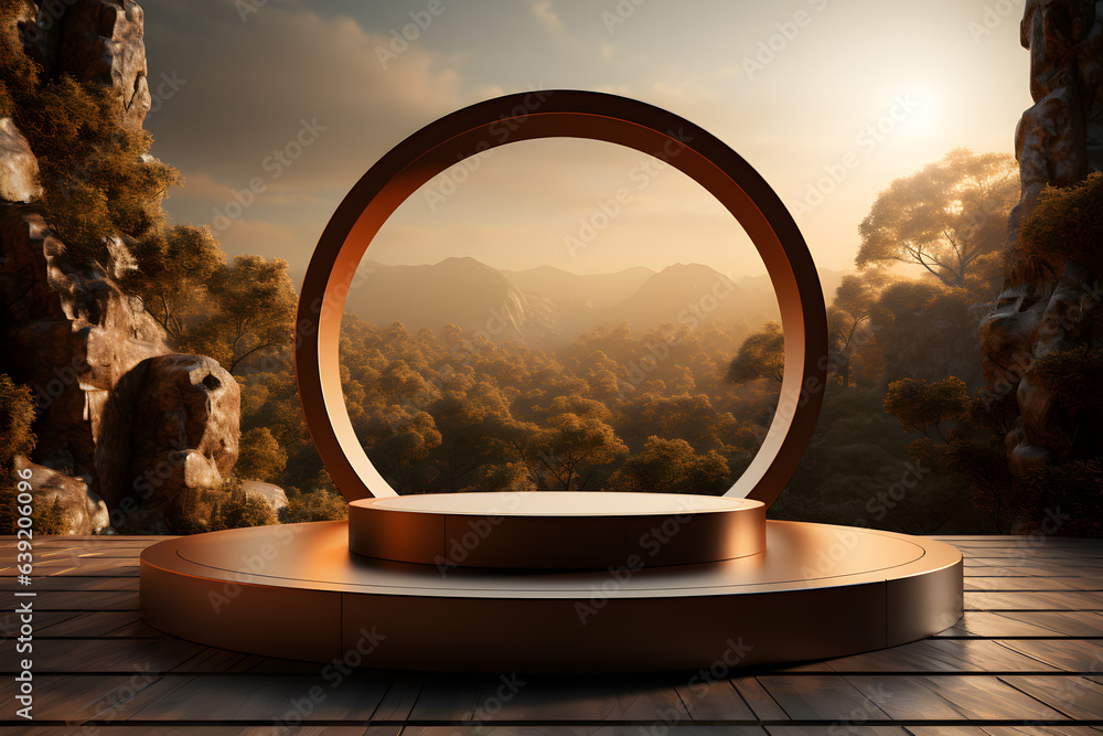 Poster 3d realistic podium for product shooting with a lot of space to put a product with abstract scene co