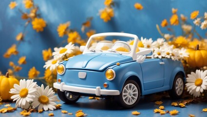 car and flowers