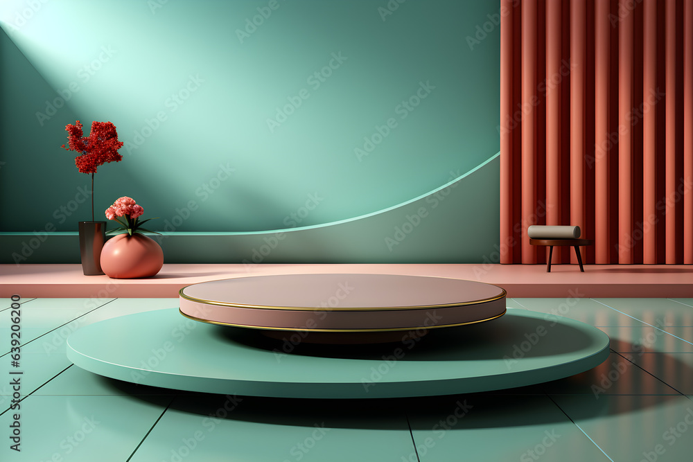 Poster 3d realistic podium for product shooting with a lot of space to put a product with abstract scene co