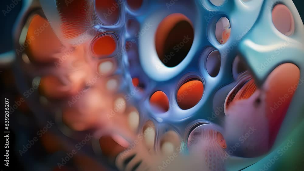 Poster a closeup macro microscope video of an open ion channel showing the hollow pore in the center which 