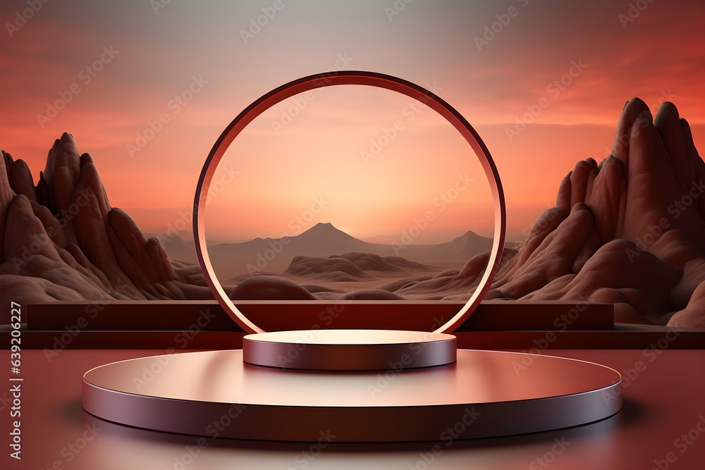 Poster 3d realistic podium for product shooting with a lot of space to put a product with abstract scene co