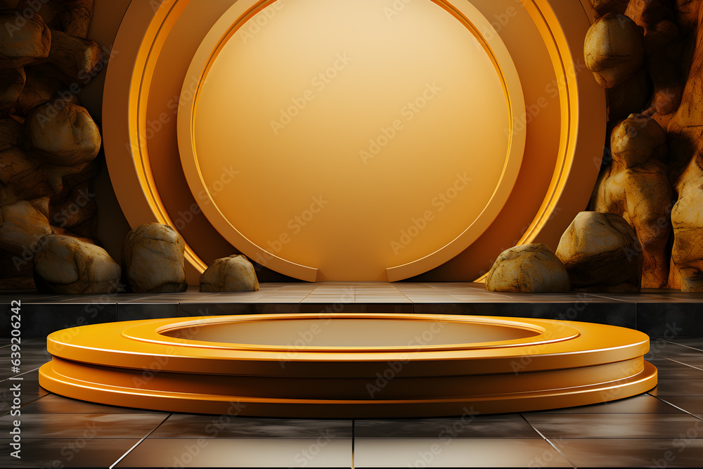 Poster 3d realistic podium for product shooting with a lot of space to put a product with abstract scene co