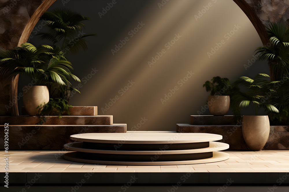Poster 3d realistic podium for product shooting with a lot of space to put a product with abstract scene co