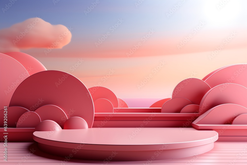 Poster 3d realistic podium for product shooting with a lot of space to put a product with abstract scene co