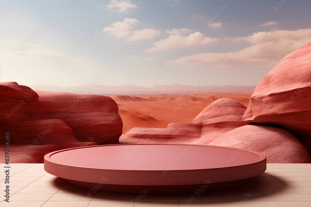 Poster 3d realistic podium for product shooting with a lot of space to put a product with abstract scene co