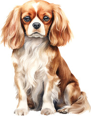 Cavalier king charles spaniel dog watercolour illustration created with Generative AI technology - obrazy, fototapety, plakaty