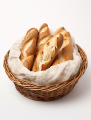 bread in basket with clean background. bread in wicker basket on background.