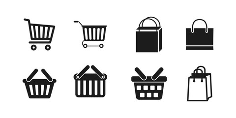 set shop bag trolly icon solid