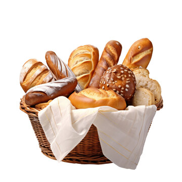 various kinds of bread in basket isolated. bread in basket PNG. bread in basket transparent. bread in basket isolated PNG image.