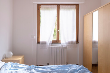 window at home on sunny day, waking up happily, after good night sleep, Start your day in inviting and cozy room filled with gentle warmth of sunlight