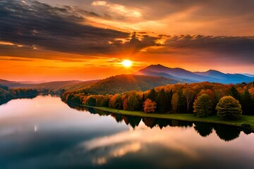 sunset over the lake generated Ai.