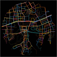 Colorful Map of Jinan, Shandong with all major and minor roads.
