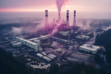 Obraz premium View from above of atomic station. Beautiful illustration picture. Generative AI