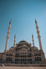 Fototapeta na wymiar Ankara Kocatepe Mosque with its 4 minarets looks vertically