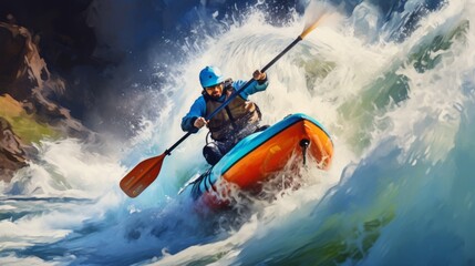 Naklejka premium Water rafting adventurer. Beautiful illustration picture. Generative AI