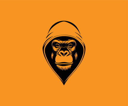 Black and white gorilla ape wearing hat logo editable vector collection in yellow background