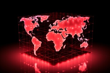 World internet data, map in red color. Beautiful illustration picture. Generative AI