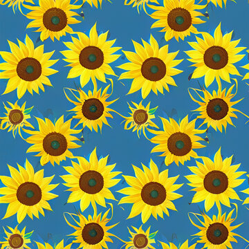 Large Sunflowers  Seamless Pattern