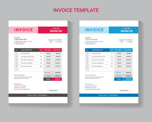Fototapeta na wymiar Vector clean invoice template, invoice design, Clean invoice vector template design, Corporate invoice design,