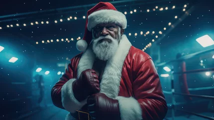 Fotobehang Santa claus as a boxer ready to fight demon, boxing, Christmas, generative ai © Gasia