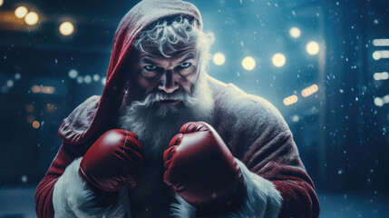 Santa claus as a boxer ready to fight demon, boxing, Christmas, generative ai - obrazy, fototapety, plakaty
