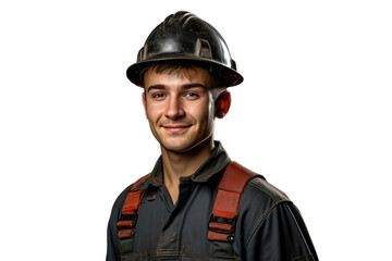 Young Man Labor Worker in Work Uniform and Hard Hat - Symbolizing the Dedication of the Workforce and Emphasizing Industrial Safety Measures - Isolated Transparent Background