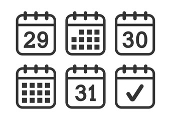 Set of page calendar icon vector illustration.Days, date page icon and mark done.Calendar symbol.