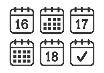 Set of page calendar icon vector illustration.Days, date page icon and mark done.Calendar symbol.