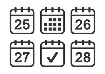 Set of page calendar icon vector illustration.Days, date page icon and mark done.Calendar symbol.