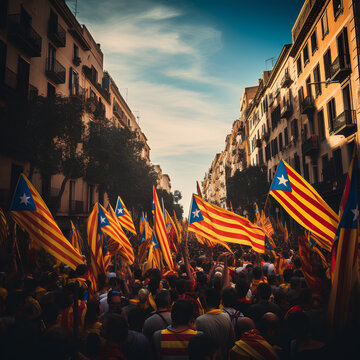 Pro-independence demonstration with Catalan flags