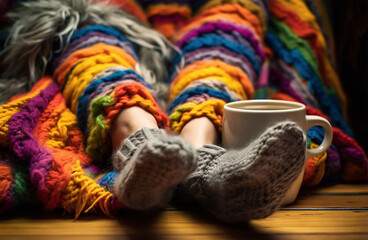 Handmade knitted colorful wool socks