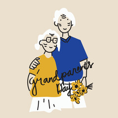 Happy Grandparent's Day greeting card vector in flat design illustration. Lovely old couple vector illustration. Perfect for greeting cards, social media posts, wall art, and postcards.