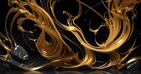 abstract flowing yellow color material on black background