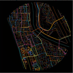 Colorful Map of Kochi, Kerala with all major and minor roads.