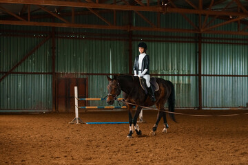 beautiful horse rider is training, equestrian sports