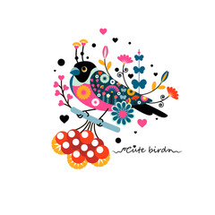 Bird bright print for fabric