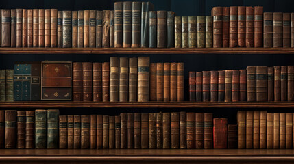 Vintage law library shelves filled with leatherbound books - obrazy, fototapety, plakaty