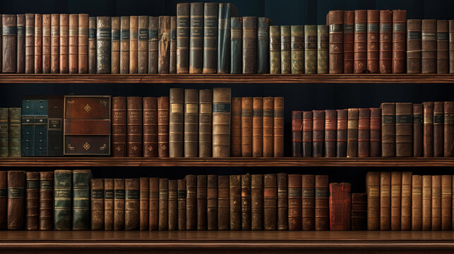 Vintage law library shelves filled with leatherbound books