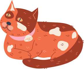 Cute fat adorable cat or kitten cartoon character. Domestic pet. Lazy cat or kitten lying.